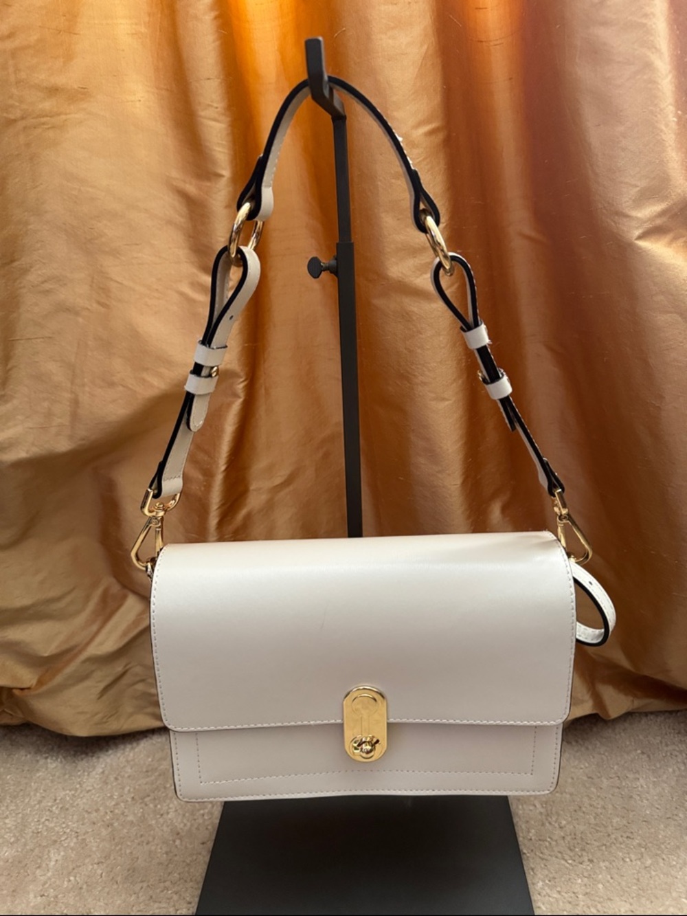 Women's Cream Leather Shoulder Bag with Gold Hardware